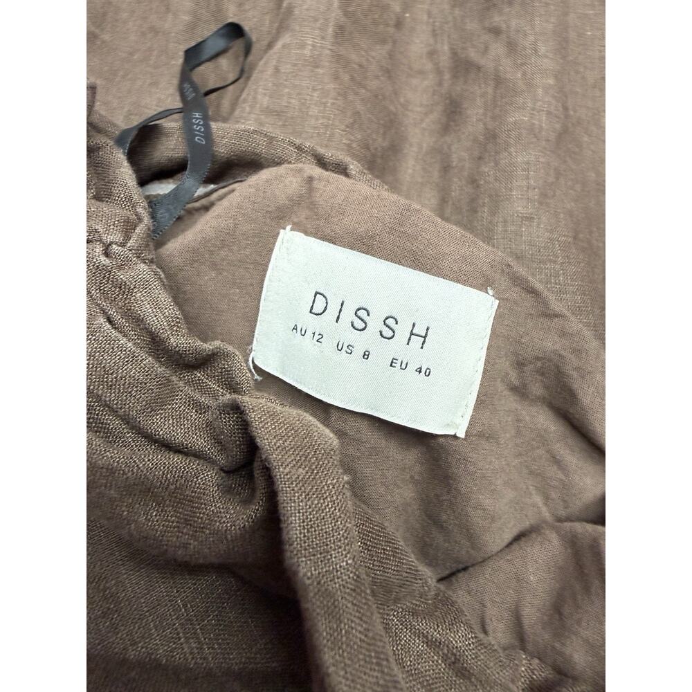 DISSH Aubriella Burnt Choc Linen Strapless Midi Dress US 8 Brown - Picture 9 of 10